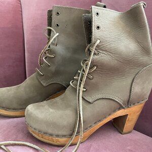 Women's NO. 6 Sand Beige Suede Lace-Up Clog Ankle Boot size 36